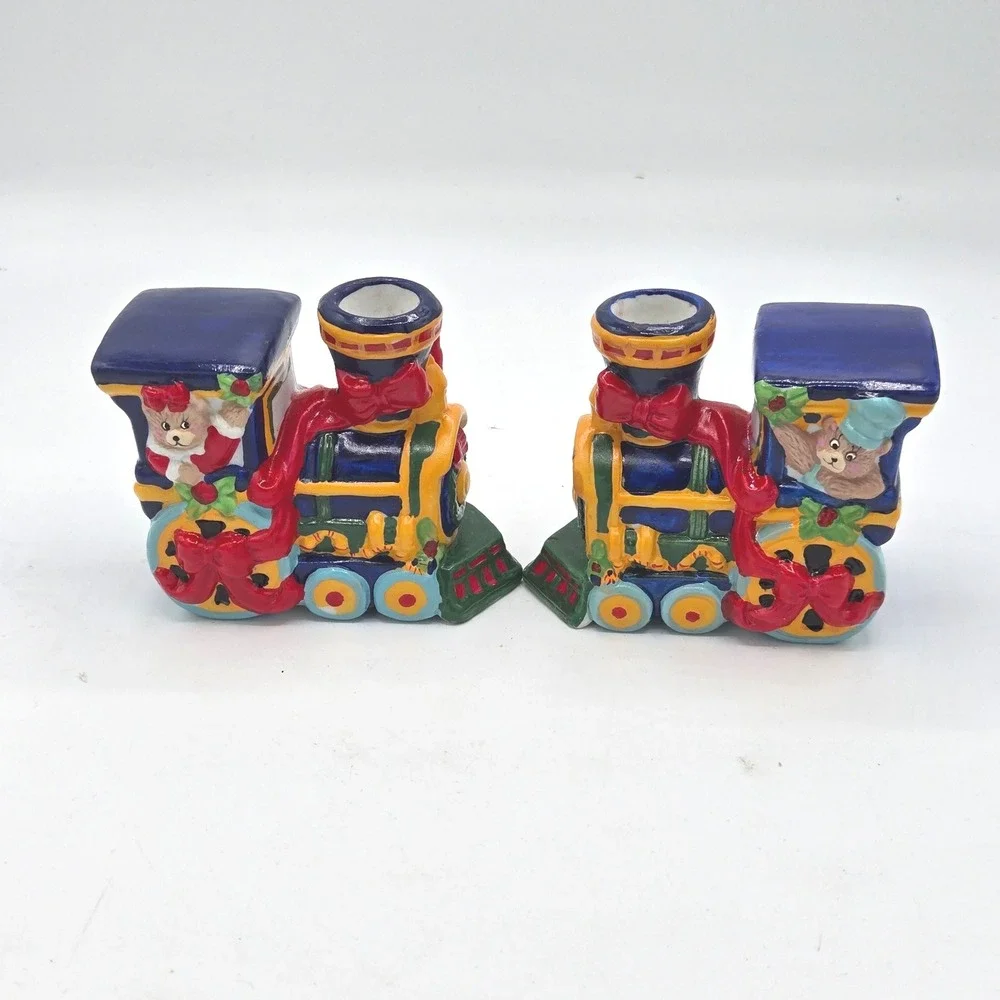 Pair of Vintage Holiday Express‎ Train Candle Holders